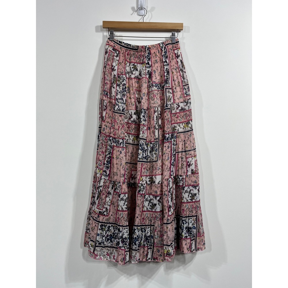 Nashalyly Patchwork Maxi Skirt Pleated Tiered‎ Boho Womens Medium Cottagecore